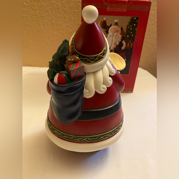 DECORATIVE SANTA FIGURINE, Holding A Golden Bell & Bag W/ Presents. Comes W/ Box - Picture 2 of 8
